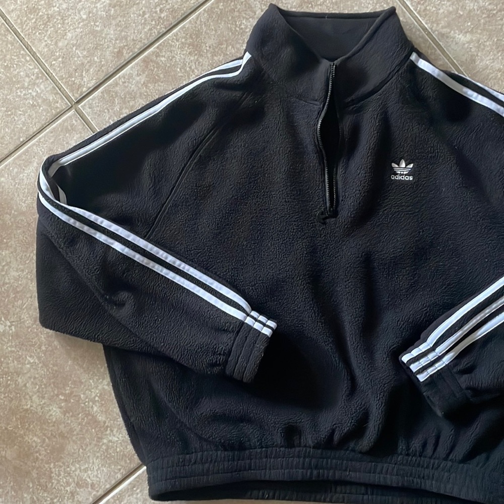 Fleece Adidas Striped Pullover Sweater